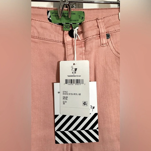 NWT Sandrine Rose Pink Embroidered Palm Tree Skinny High Waist Jeans Size 30 - Picture 7 of 8